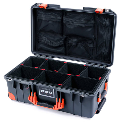 Pelican 1535 Air Case, Charcoal with Orange Handles, Push-Button Latches & Trolley TrekPak Divider System with Mesh Lid Organizer ColorCase 015350-0120-520-150-150