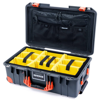 Pelican 1535 Air Case, Charcoal with Orange Handles, Push-Button Latches & Trolley Yellow Padded Microfiber Dividers with Combo-Pouch Lid Organizer ColorCase 015350-0310-520-150-150
