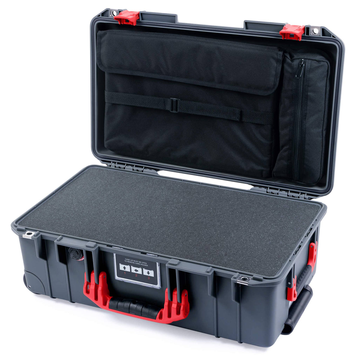 Pelican 1535 Air Case, Charcoal with Red Handles &amp; Push-Button Latches Pick &amp; Pluck Foam with Computer Pouch ColorCase 015350-0201-520-320