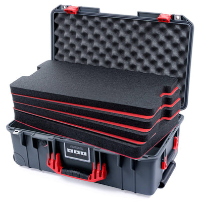 Pelican 1535 Air Case, Charcoal with Red Handles & Push-Button Latches Custom Tool Kit (4 Foam Inserts with Convoluted Lid Foam) ColorCase 015350-0060-520-320