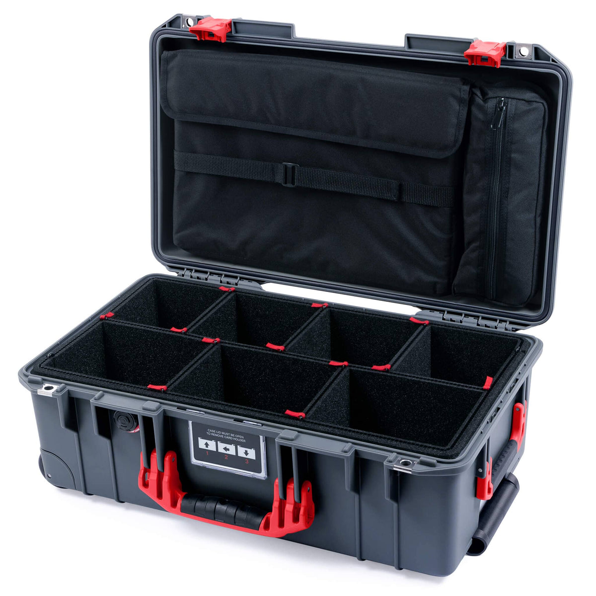 Pelican 1535 Air Case, Charcoal with Red Handles &amp; Push-Button Latches TrekPak Divider System with Computer Pouch ColorCase 015350-0220-520-320