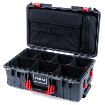 Pelican 1535 Air Case, Charcoal with Red Handles & Push-Button Latches TrekPak Divider System with Computer Pouch ColorCase 015350-0220-520-320