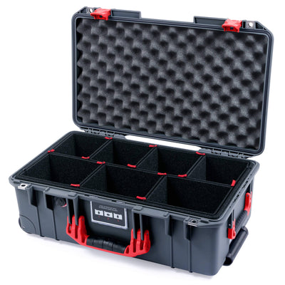 Pelican 1535 Air Case, Charcoal with Red Handles & Push-Button Latches TrekPak Divider System with Convoluted Lid Foam ColorCase 015350-0020-520-320