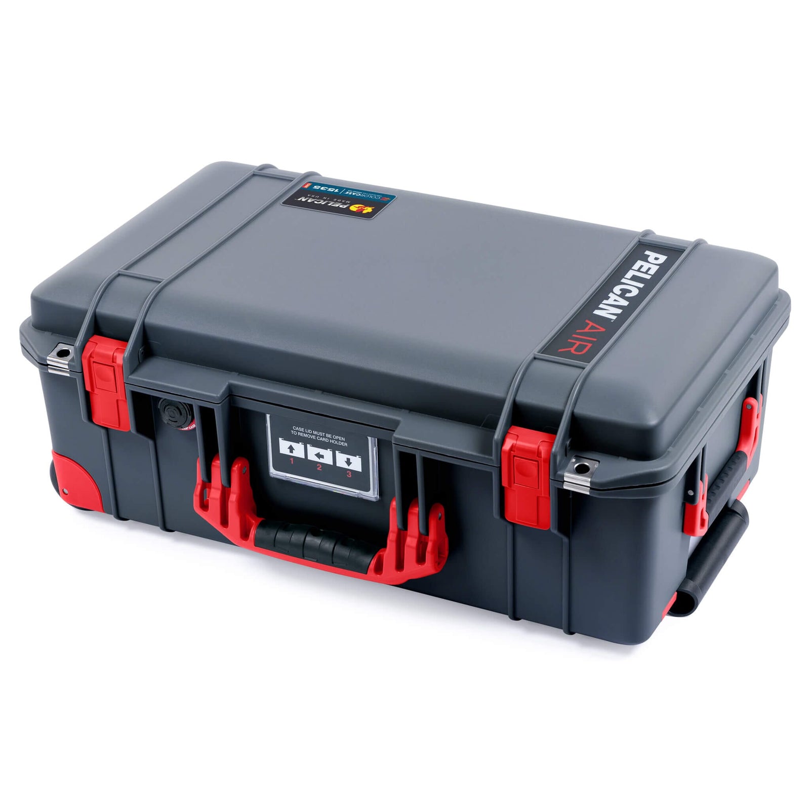 Pelican 1535 Air Case, Charcoal with Red Handles, Push-Button Latches & Trolley ColorCase 