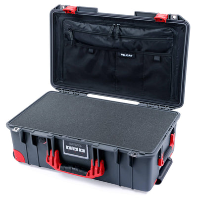 Pelican 1535 Air Case, Charcoal with Red Handles, Push-Button Latches & Trolley Pick & Pluck Foam with Combo-Pouch Lid Organizer ColorCase 015350-0301-520-320-320