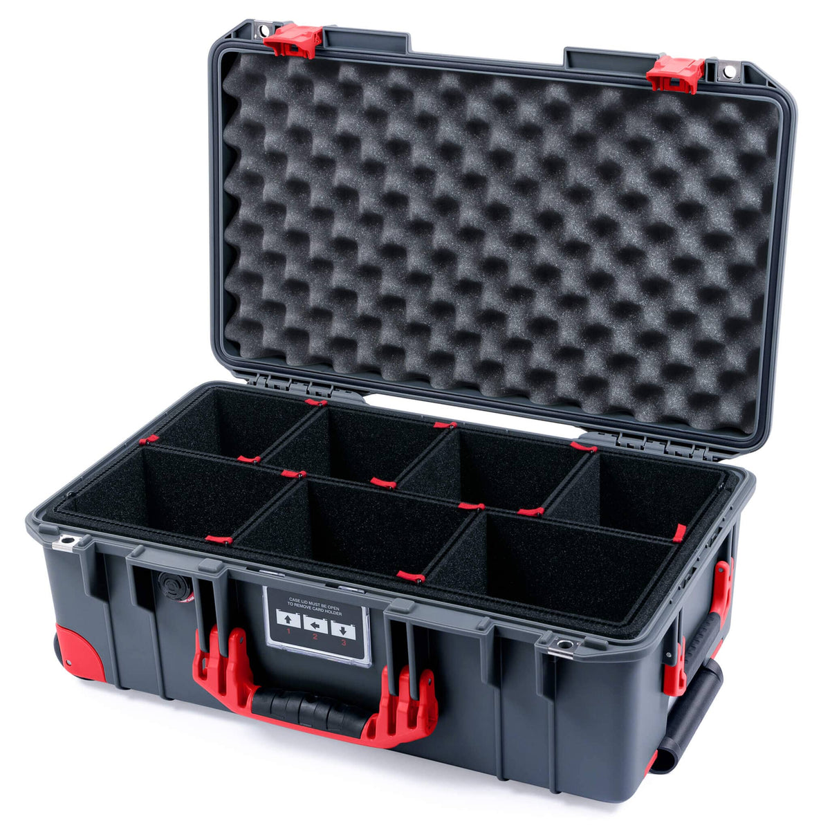 Pelican 1535 Air Case, Charcoal with Red Handles, Push-Button Latches &amp; Trolley TrekPak Divider System with Convoluted Lid Foam ColorCase 015350-0020-520-320-320