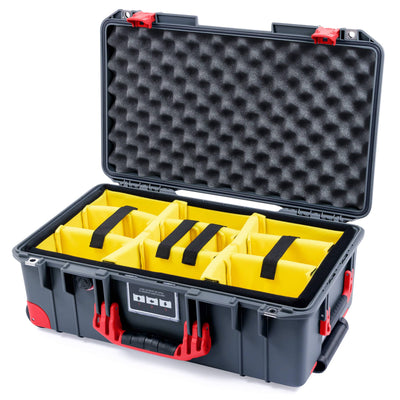 Pelican 1535 Air Case, Charcoal with Red Handles, Push-Button Latches & Trolley Yellow Padded Microfiber Dividers with Convoluted Lid Foam ColorCase 015350-0010-520-320-320