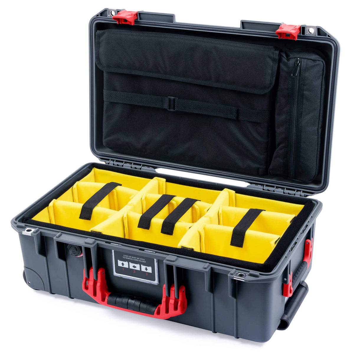 Pelican 1535 Air Case, Charcoal with Red Handles &amp; Push-Button Latches Yellow Padded Microfiber Dividers with Computer Pouch ColorCase 015350-0210-520-320