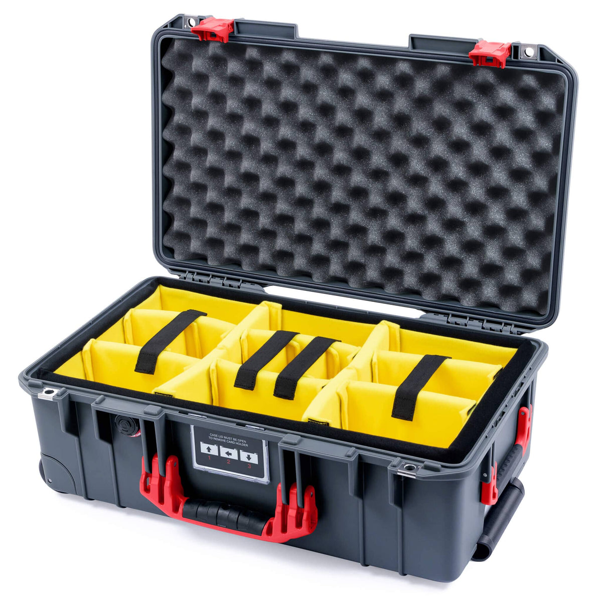 Pelican 1535 Air Case, Charcoal with Red Handles &amp; Push-Button Latches Yellow Padded Microfiber Dividers with Convoluted Lid Foam ColorCase 015350-0010-520-320