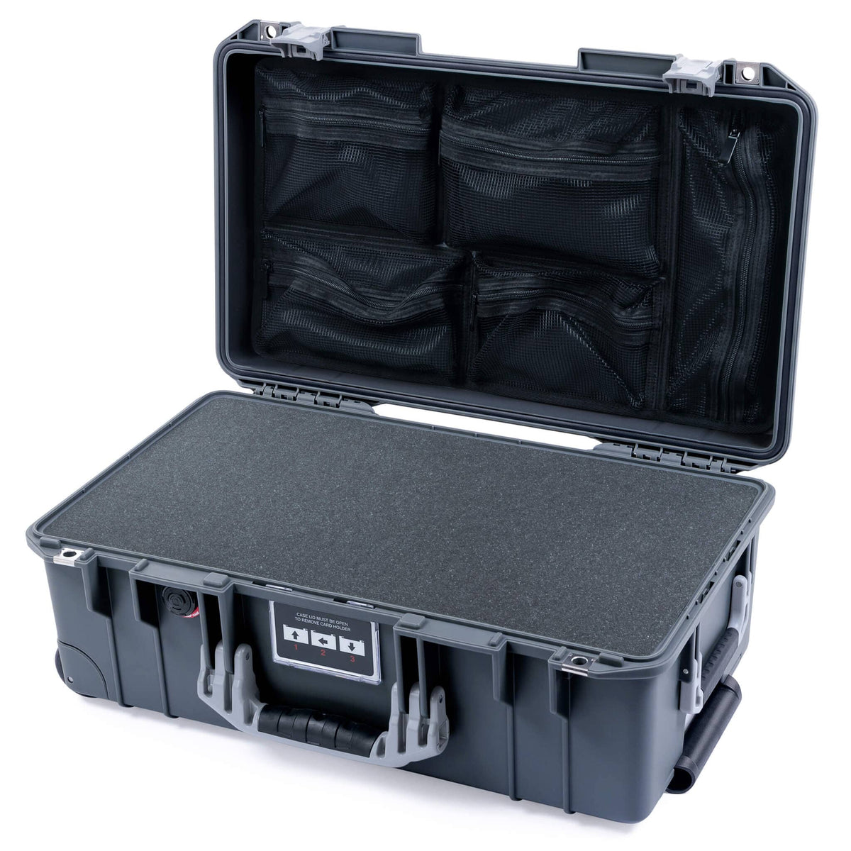 Pelican 1535 Air Case, Charcoal with Silver Handles &amp; Push-Button Latches Pick &amp; Pluck Foam with Mesh Lid Organizer ColorCase 015350-0101-520-180