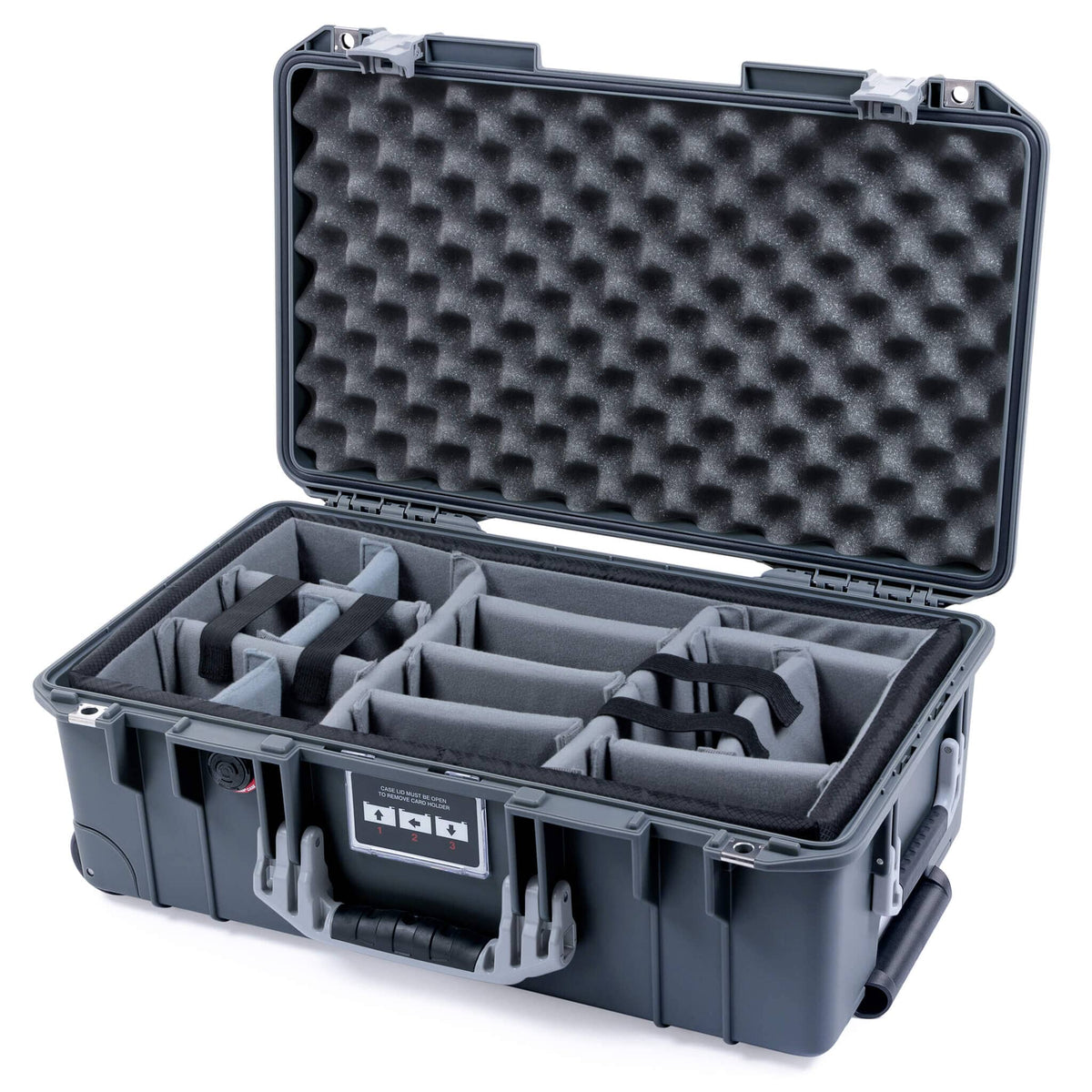 Pelican 1535 Air Case, Charcoal with Silver Handles &amp; Push-Button Latches Gray Padded Microfiber Dividers with Convoluted Lid Foam ColorCase 015350-0070-520-180