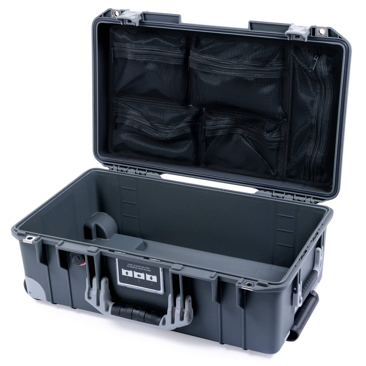 Pelican 1535 Air Case, Charcoal with Silver Handles, Push-Button Latches &amp; Trolley Mesh Lid Organizer Only ColorCase 015350-0100-520-180-180
