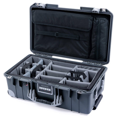 Pelican 1535 Air Case, Charcoal with Silver Handles, Push-Button Latches & Trolley Gray Padded Microfiber Dividers with Computer Pouch ColorCase 015350-0270-520-180-180