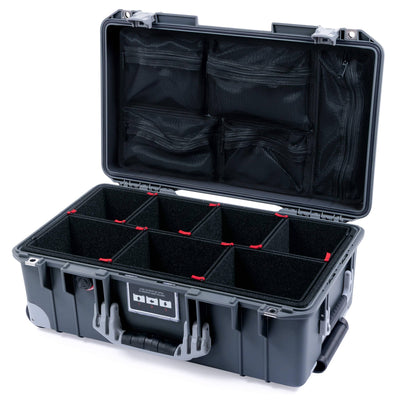 Pelican 1535 Air Case, Charcoal with Silver Handles, Push-Button Latches & Trolley TrekPak Divider System with Mesh Lid Organizer ColorCase 015350-0120-520-180-180