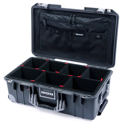 Pelican 1535 Air Case, Charcoal with Silver Handles, Push-Button Latches & Trolley TrekPak Divider System with Combo-Pouch Lid Organizer ColorCase 015350-0320-520-180-180