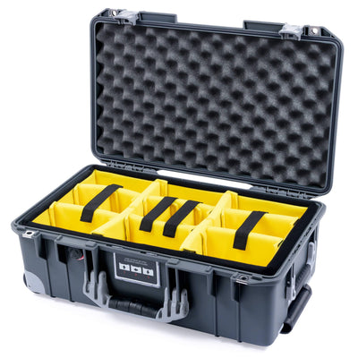 Pelican 1535 Air Case, Charcoal with Silver Handles, Push-Button Latches & Trolley Yellow Padded Microfiber Dividers with Convoluted Lid Foam ColorCase 015350-0010-520-180-180