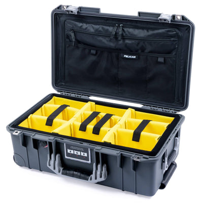 Pelican 1535 Air Case, Charcoal with Silver Handles & Push-Button Latches Yellow Padded Microfiber Dividers with Combo-Pouch Lid Organizer ColorCase 015350-0310-520-180
