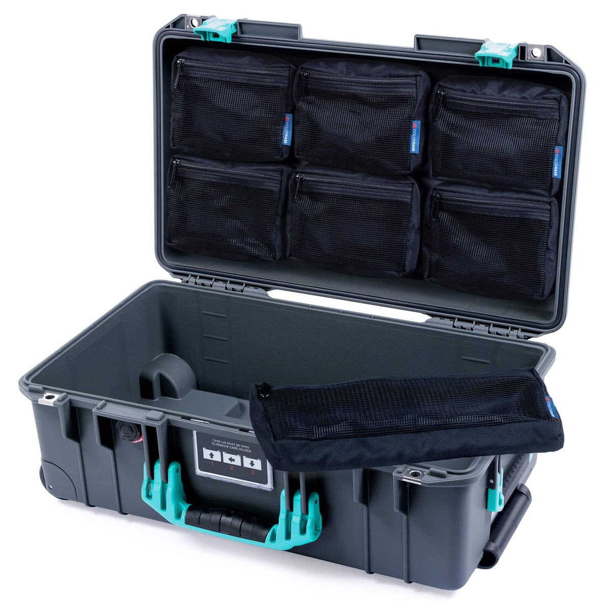 Pelican 1535 Air Case, Charcoal with Teal Handles &amp; Latches 7-Piece Removable Mesh Pouches Only ColorCase 015350-0700-520-591