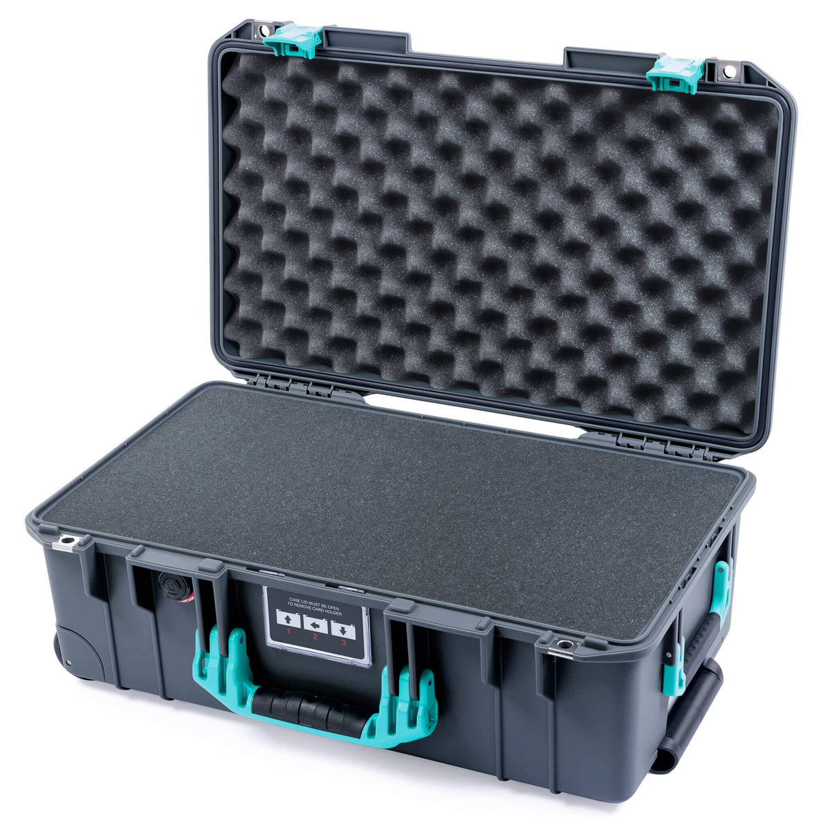 Pelican 1535 Air Case, Charcoal with Teal Handles &amp; Latches Pick &amp; Pluck Foam with Convoluted Lid Foam ColorCase 015350-0001-520-591