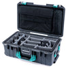 Pelican 1535 Air Case, Charcoal with Teal Handles & Latches Gray Padded Microfiber Dividers with Laptop Computer Lid Pouch ColorCase 015350-0270-520-591