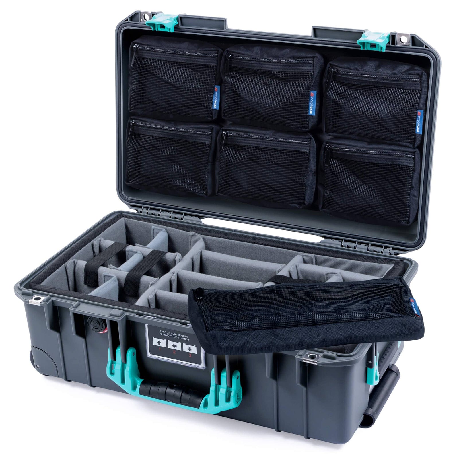 Pelican 1535 Air Case, Charcoal with Teal Handles & Latches ColorCase 