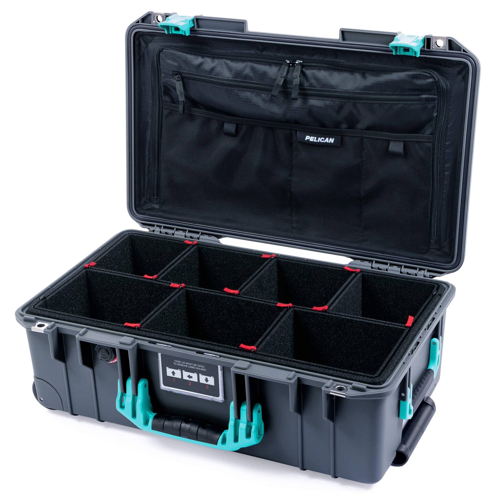 Pelican 1535 Air Case, Charcoal with Teal Handles & Latches TrekPak Divider System with 7-Piece Removable Mesh Pouches ColorCase 015350-0720-520-591