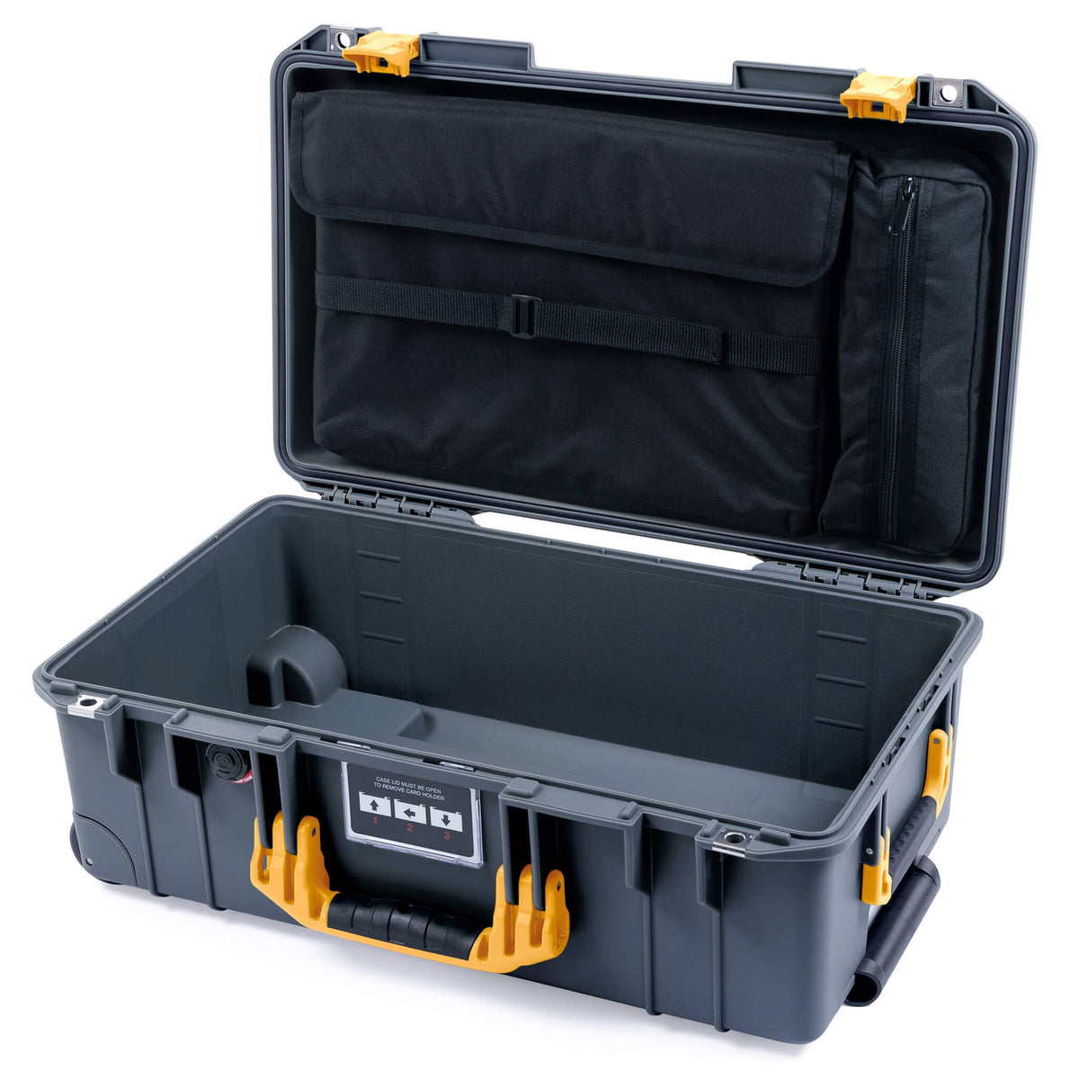 Pelican 1535 Air Case, Charcoal with Yellow Handles &amp; Push-Button Latches Computer Pouch Only ColorCase 015350-0200-520-240