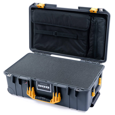 Pelican 1535 Air Case, Charcoal with Yellow Handles & Push-Button Latches Pick & Pluck Foam with Computer Pouch ColorCase 015350-0201-520-240