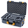 Pelican 1535 Air Case, Charcoal with Yellow Handles & Push-Button Latches Gray Padded Microfiber Dividers with Convoluted Lid Foam ColorCase 015350-0070-520-240