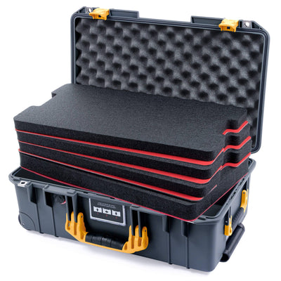 Pelican 1535 Air Case, Charcoal with Yellow Handles & Push-Button Latches Custom Tool Kit (4 Foam Inserts with Convoluted Lid Foam) ColorCase 015350-0060-520-240