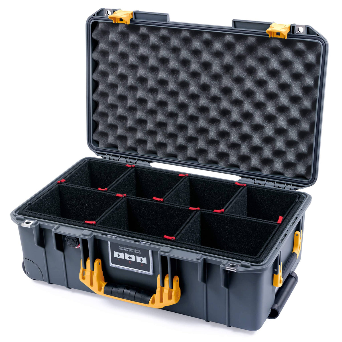 Pelican 1535 Air Case, Charcoal with Yellow Handles &amp; Push-Button Latches TrekPak Divider System with Convoluted Lid Foam ColorCase 015350-0020-520-240