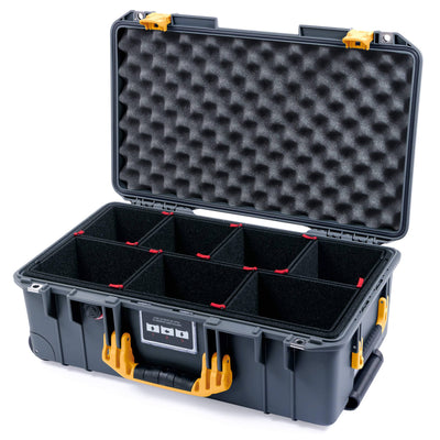 Pelican 1535 Air Case, Charcoal with Yellow Handles & Push-Button Latches TrekPak Divider System with Convoluted Lid Foam ColorCase 015350-0020-520-240