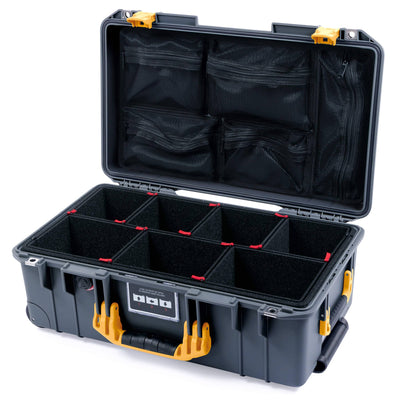 Pelican 1535 Air Case, Charcoal with Yellow Handles & Push-Button Latches TrekPak Divider System with Mesh Lid Organizer ColorCase 015350-0120-520-240
