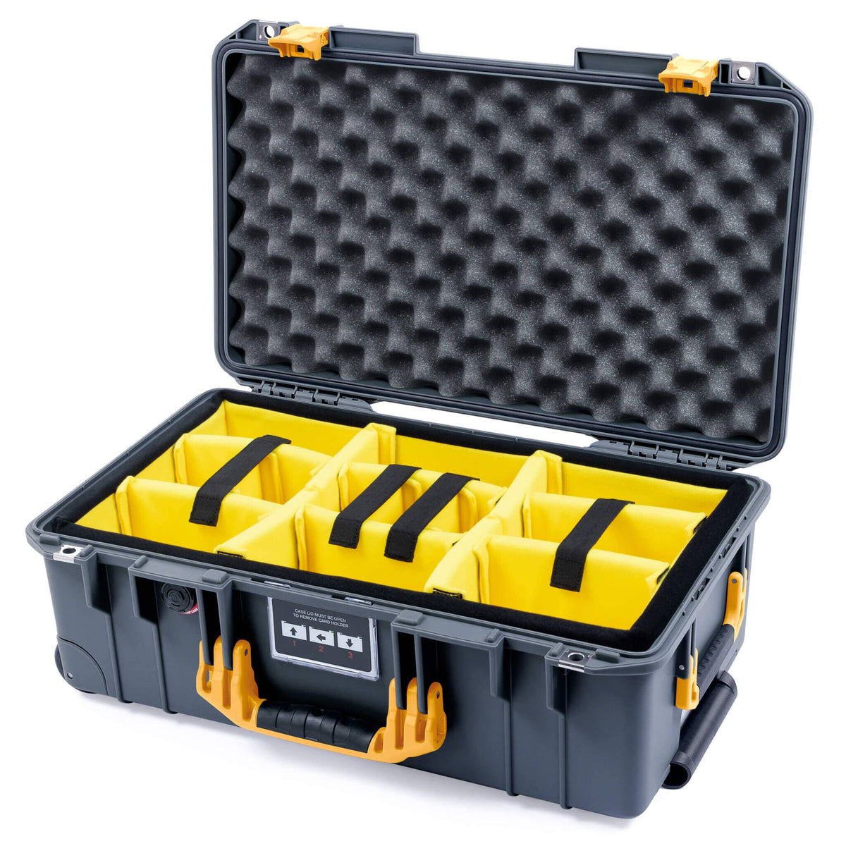 Pelican 1535 Air Case, Charcoal with Yellow Handles &amp; Push-Button Latches Yellow Padded Microfiber Dividers with Convoluted Lid Foam ColorCase 015350-0010-520-240