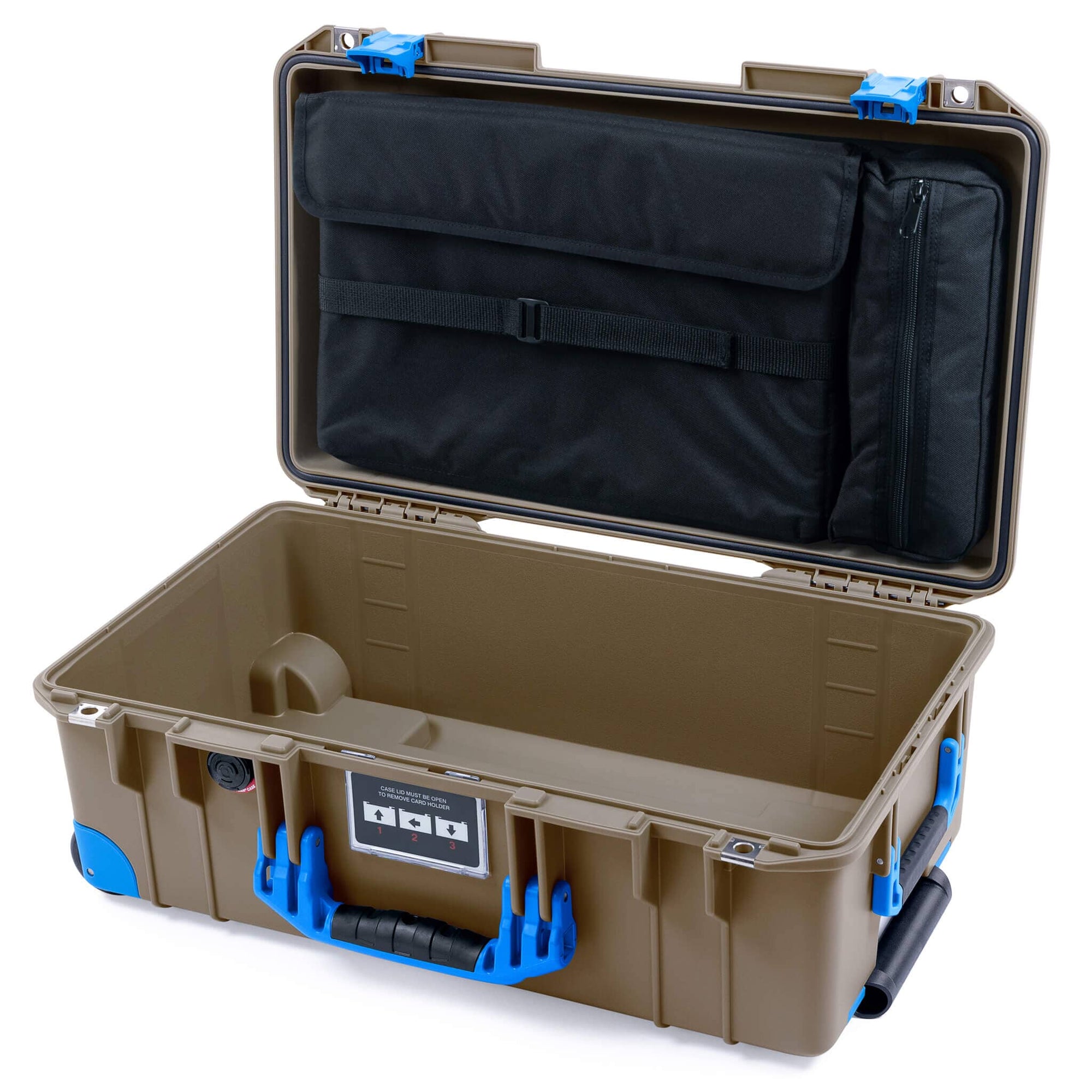Pelican 1535 Air Case, Dark Desert Dirt with Blue Handles, Latches & Trolley Laptop Computer Lid Pouch Only ColorCase 015350-0200-580-121-120