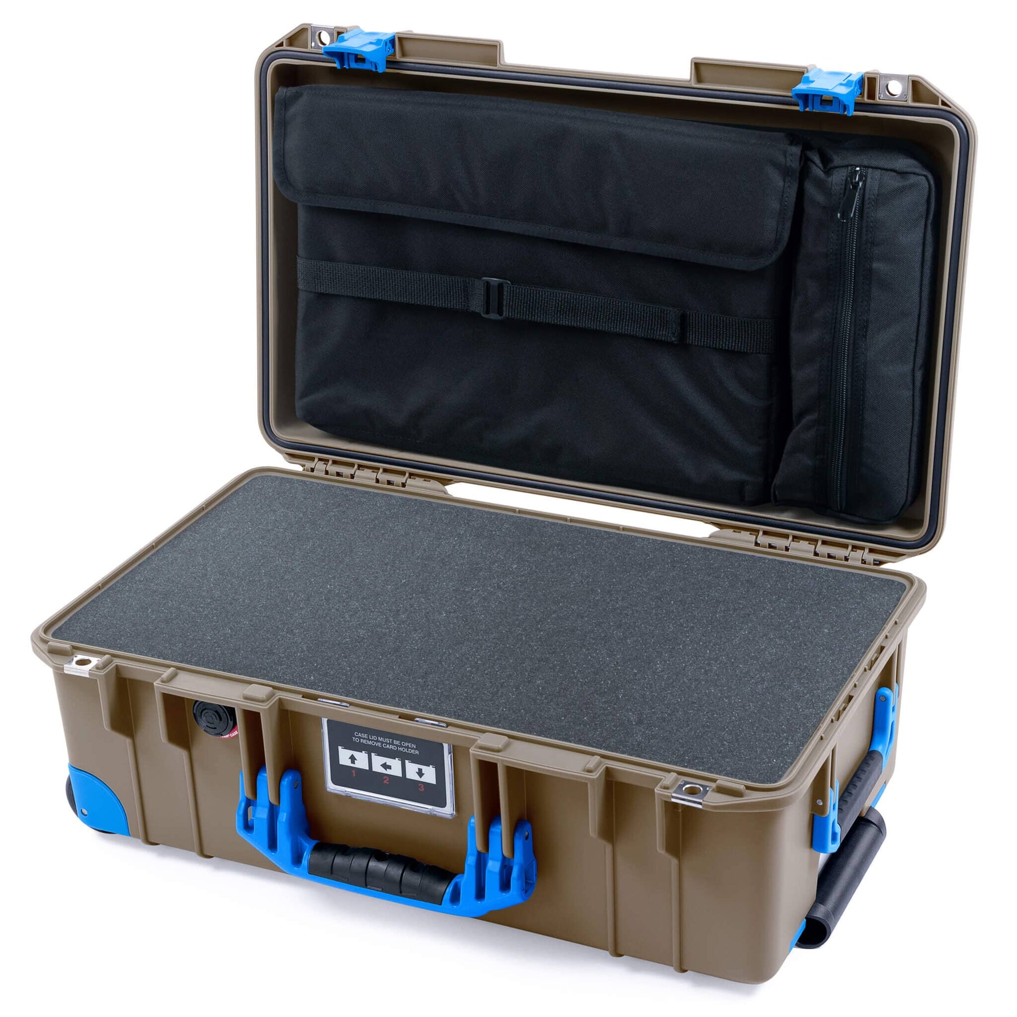 Pelican 1535 Air Case, Dark Desert Dirt with Blue Handles, Latches & Trolley Pick & Pluck Foam with Computer Pouch ColorCase 015350-0201-580-121-120