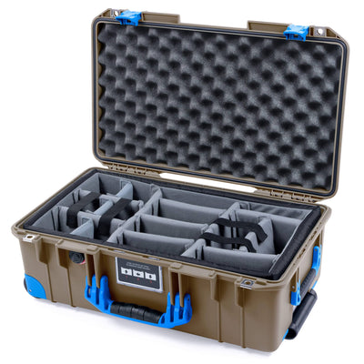 Pelican 1535 Air Case, Dark Desert Dirt with Blue Handles, Latches & Trolley Gray Padded Microfiber Dividers with Convoluted Lid Foam ColorCase 015350-0070-580-121-120