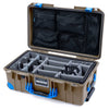 Pelican 1535 Air Case, Dark Desert Dirt with Blue Handles, Latches & Trolley Gray Padded Microfiber Dividers with Mesh Lid Organizer ColorCase 015350-0170-580-121-120