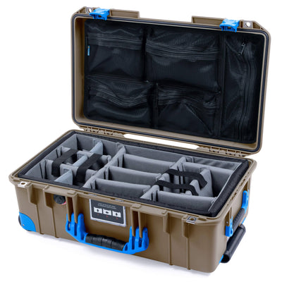 Pelican 1535 Air Case, Dark Desert Dirt with Blue Handles, Latches & Trolley Gray Padded Microfiber Dividers with Mesh Lid Organizer ColorCase 015350-0170-580-121-120