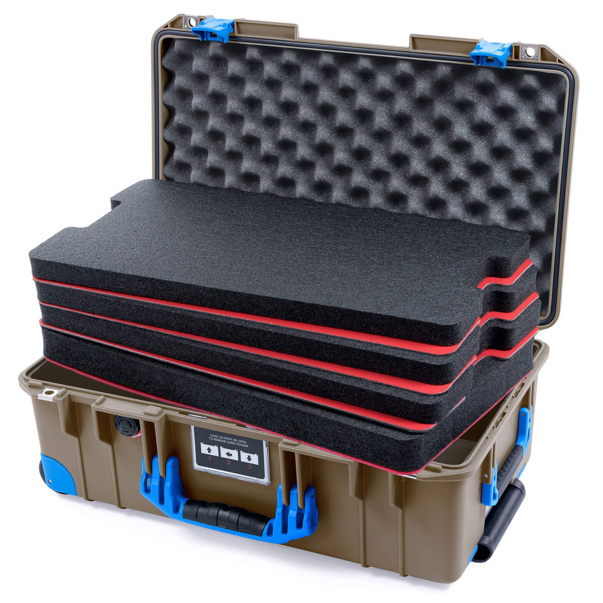 Pelican 1535 Air Case, Dark Desert Dirt with Blue Handles, Latches &amp; Trolley Custom Tool Kit (4 Foam Inserts with Convoluted Lid Foam) ColorCase 015350-0060-580-121-120