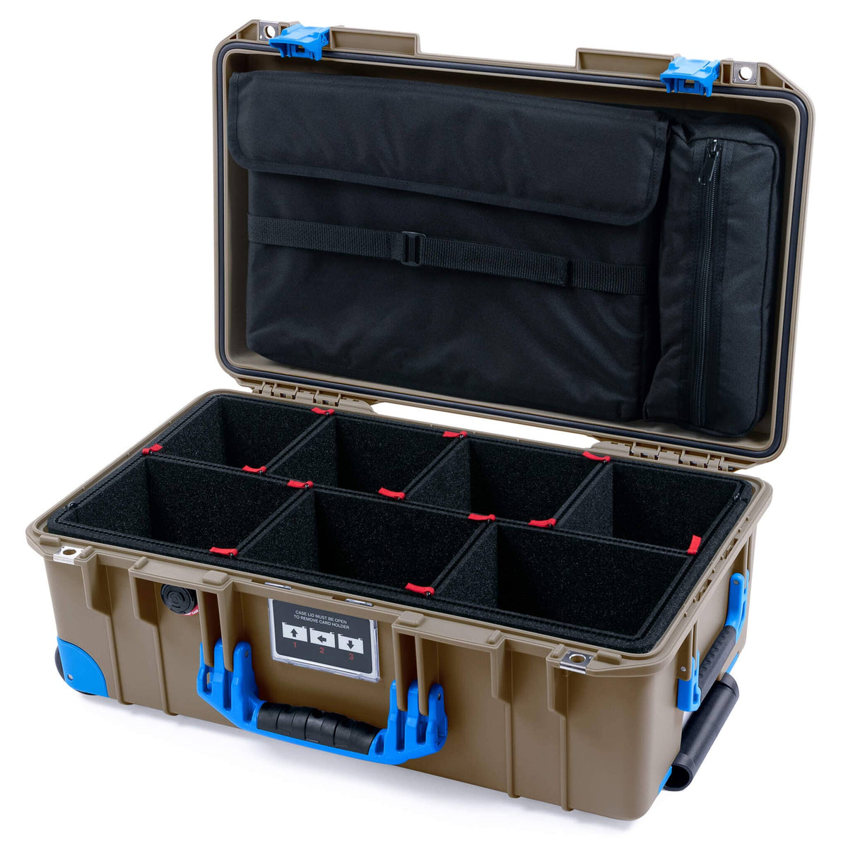Pelican 1535 Air Case, Dark Desert Dirt with Blue Handles, Latches &amp; Trolley TrekPak Divider System with Computer Pouch ColorCase 015350-0220-580-121-120