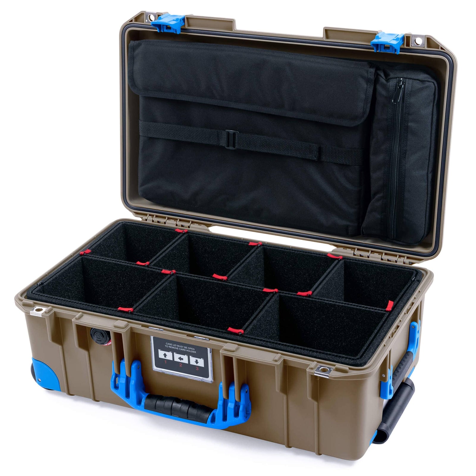 Pelican 1535 Air Case, Dark Desert Dirt with Blue Handles, Latches & Trolley TrekPak Divider System with Computer Pouch ColorCase 015350-0220-580-121-120