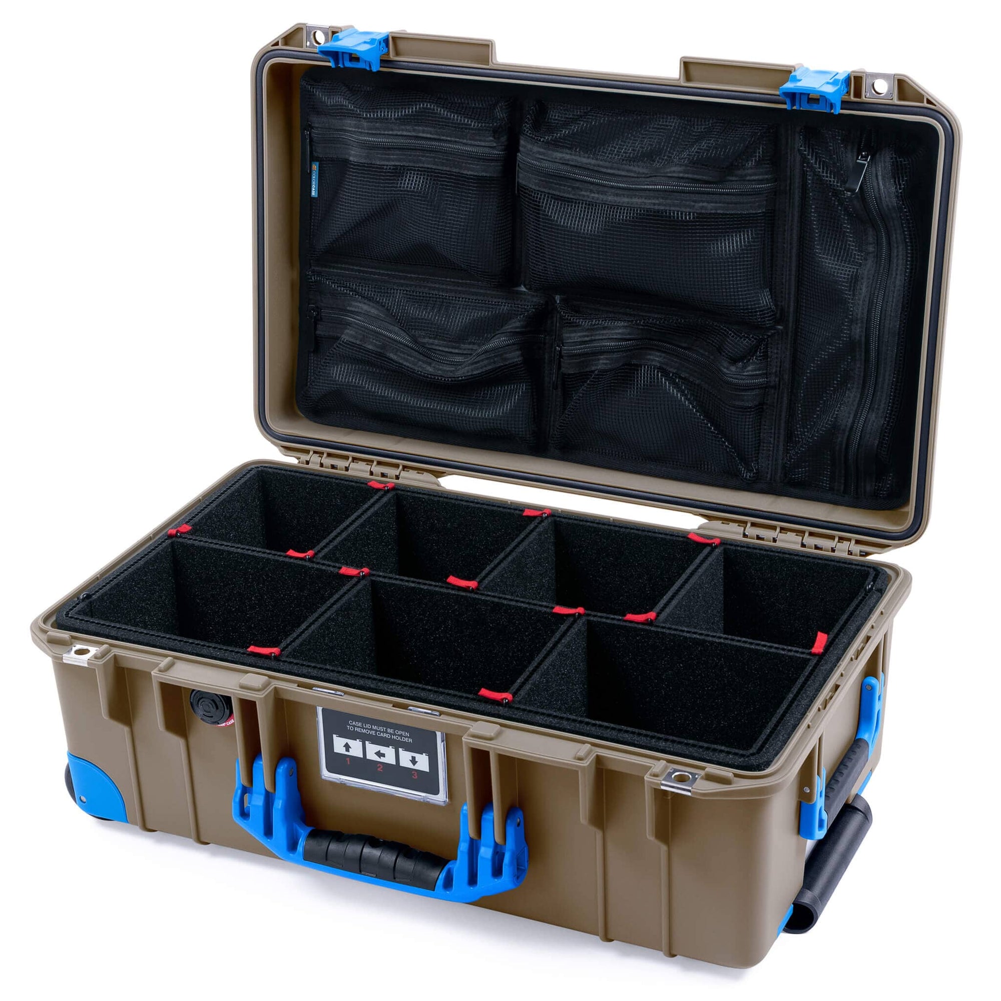 Pelican 1535 Air Case, Dark Desert Dirt with Blue Handles, Latches & Trolley TrekPak Divider System with Mesh Lid Organizer ColorCase 015350-0120-580-121-120