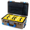 Pelican 1535 Air Case, Dark Desert Dirt with Blue Handles, Latches & Trolley Yellow Padded Microfiber Dividers with Computer Pouch ColorCase 015350-0210-580-121-120