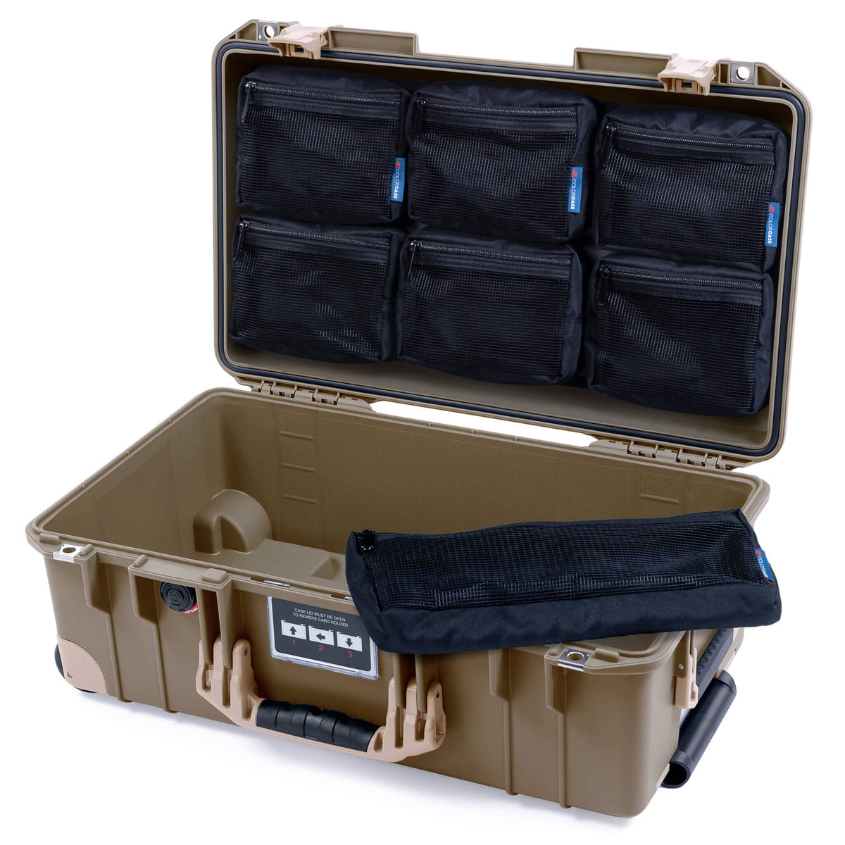 Pelican 1535 Air Case, Dark Desert Dirt with Desert Tan Handles, Latches &amp; Trolley 7-Piece Removable Mesh Pouches Only ColorCase 015350-0700-580-311-310