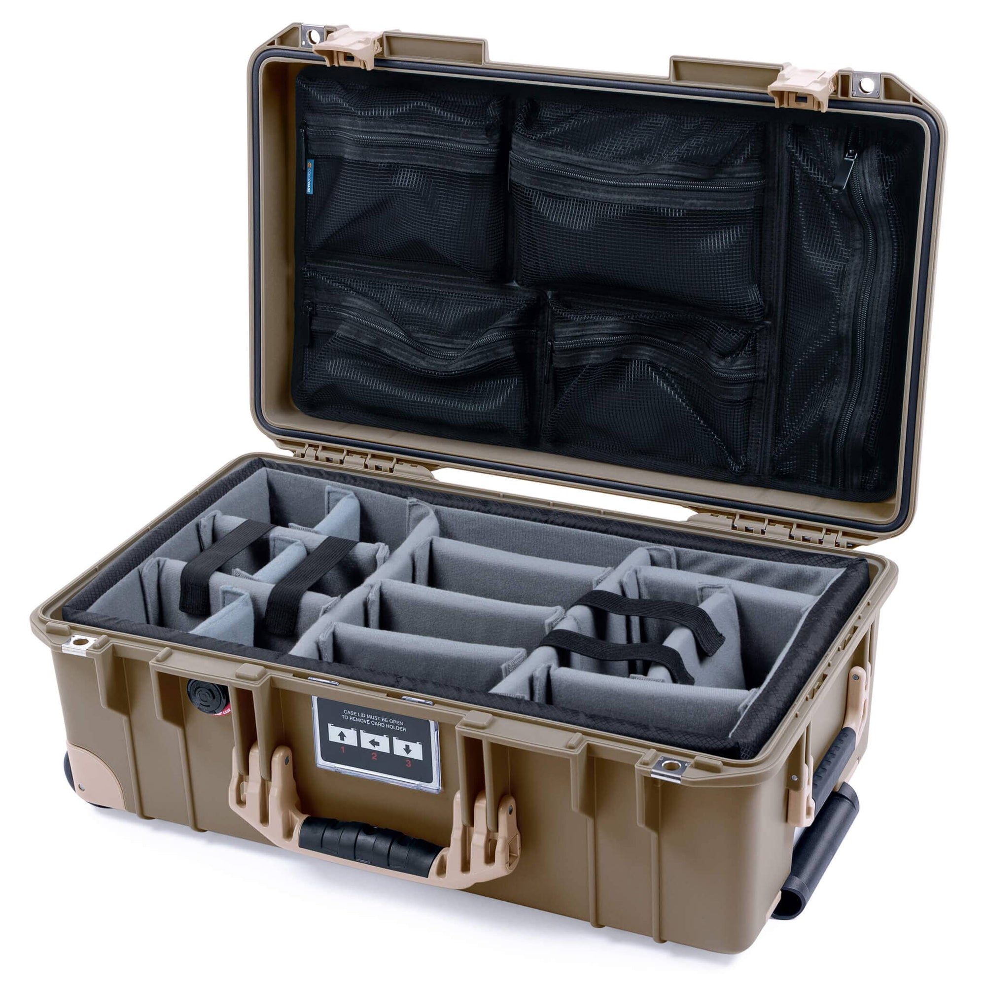 Pelican 1535 Air Case, Dark Desert Dirt with Desert Tan Handles, Latches & Trolley Gray Padded Microfiber Dividers with Mesh Lid Organizer ColorCase 015350-0170-580-311-310