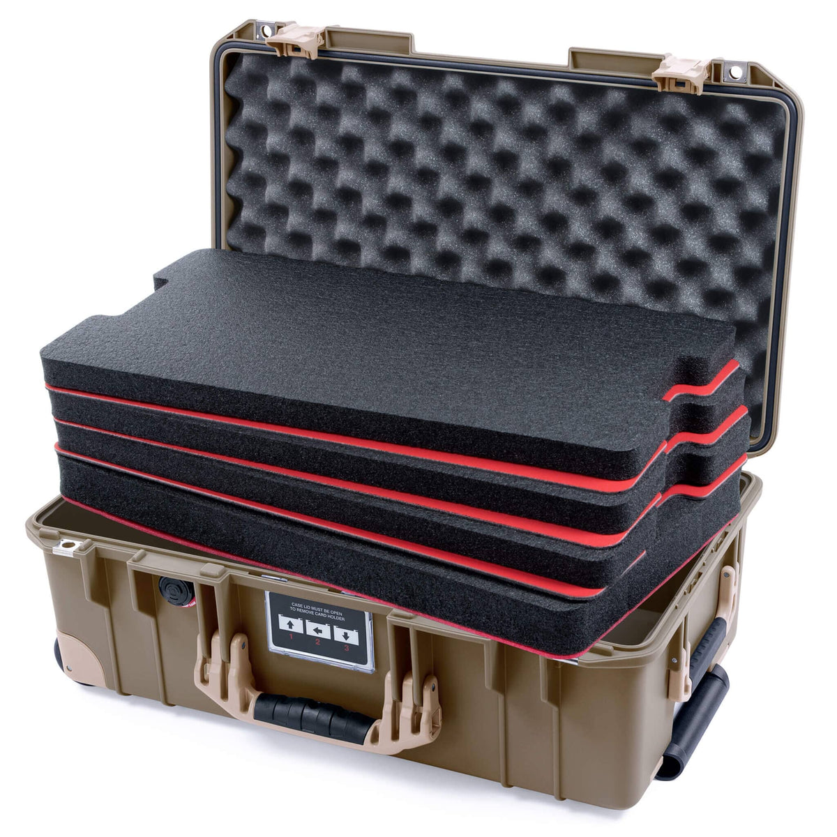Pelican 1535 Air Case, Dark Desert Dirt with Desert Tan Handles, Latches &amp; Trolley Custom Tool Kit (4 Foam Inserts with Convoluted Lid Foam) ColorCase 015350-0060-580-311-310