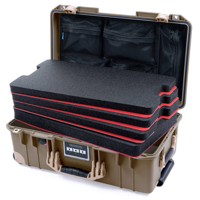 Pelican 1535 Air Case, Dark Desert Dirt with Desert Tan Handles, Latches & Trolley Custom Tool Kit (4 Foam Inserts with Mesh Lid Organizer) ColorCase 015350-0160-580-311-310