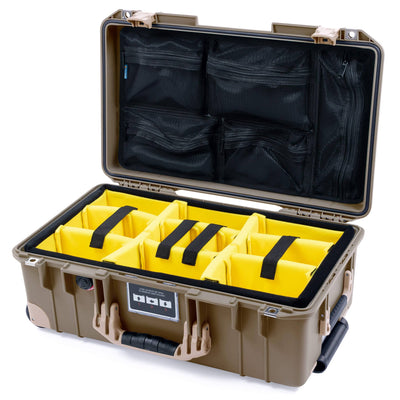 Pelican 1535 Air Case, Dark Desert Dirt with Desert Tan Handles, Latches & Trolley Yellow Padded Microfiber Dividers with Mesh Lid Organizer ColorCase 015350-0110-580-311-310