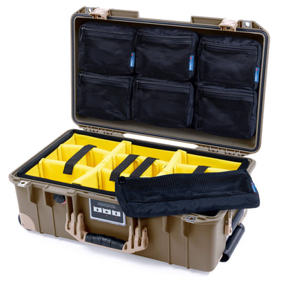 Pelican 1535 Air Case, Dark Desert Dirt with Desert Tan Handles, Latches & Trolley Yellow Padded Microfiber Dividers with 7-Piece Removable Mesh Pouches ColorCase 015350-0710-580-311-310